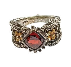 Barbara Bixby 1.60ct Cushion Garnet Ring 925 Silver 18K Gold Designer, Size 8.25